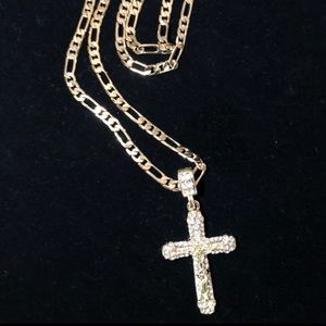 14k gold filled figaro chain & cross